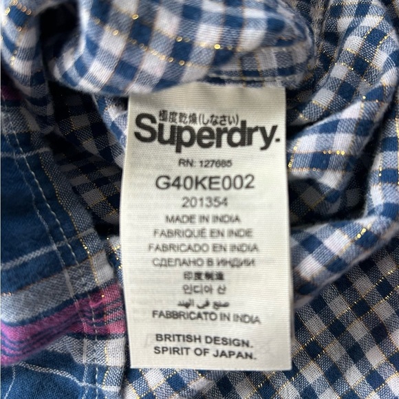 SUPERDRY Cotton Madras Button Front Long Sleeve Shirt - Picture 7 of 14